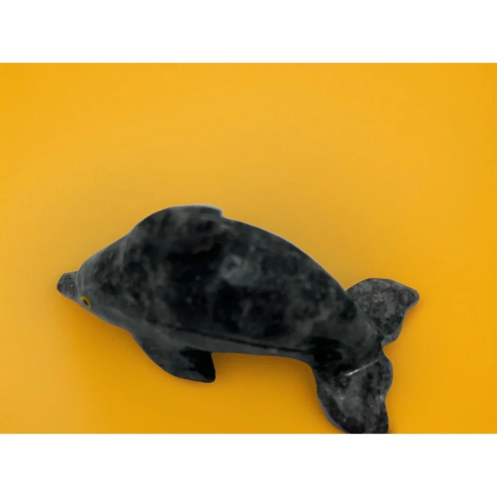 Dolphin Stone‎ Carved Animal Natural Rock Mineral Carving Mini Dark Gray Grey